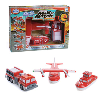 POPULAR PLAYTHINGS Magnetic Vehicles for Toddlers 1-3, Mix or Match Car Toys, Set of 3 Gift for Kids - Vehicles, Fire & Rescue, Red and White