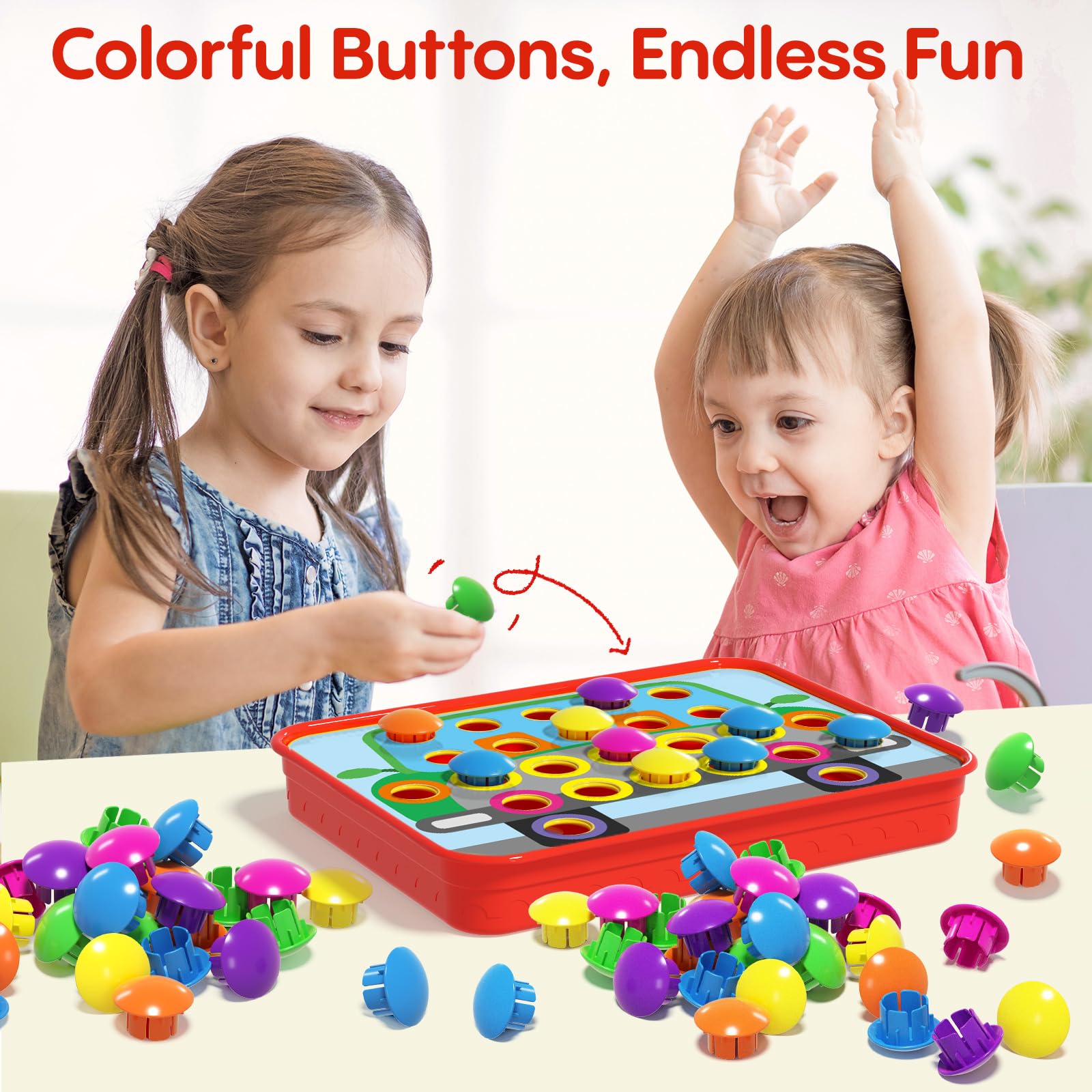 AMOSTING Button Art Toy - Educational Color Matching Mosaic Pegboard Sensory Learning Activity for Kids Age 3 4 5, Preschool Gift for Toddlers, Boys