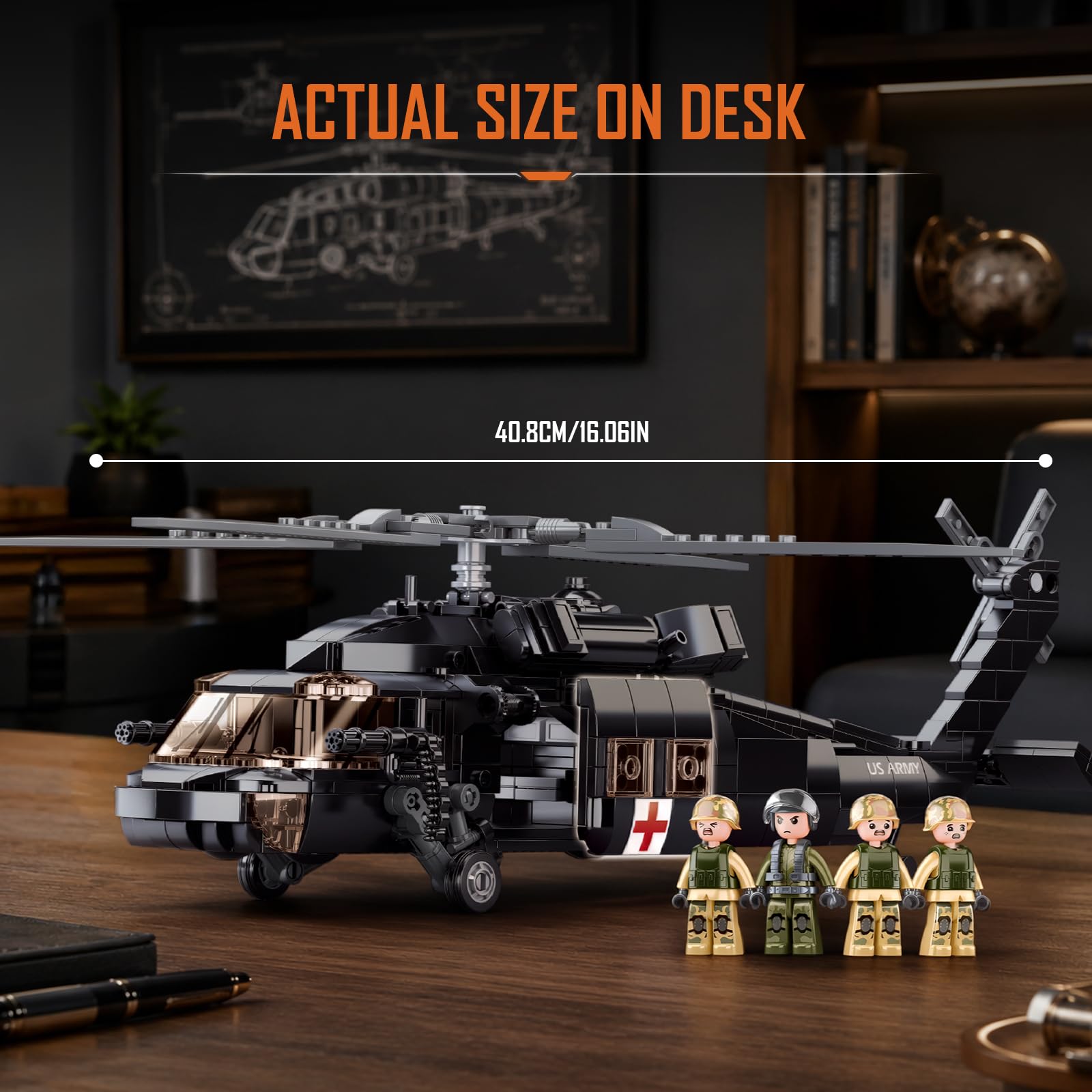 Sluban UH-60 Black Hawk Helicopter Building Set, Military Rescue Helicopter Model, 692-Piece Airplane Building Bricks Compatible with Major Brand
