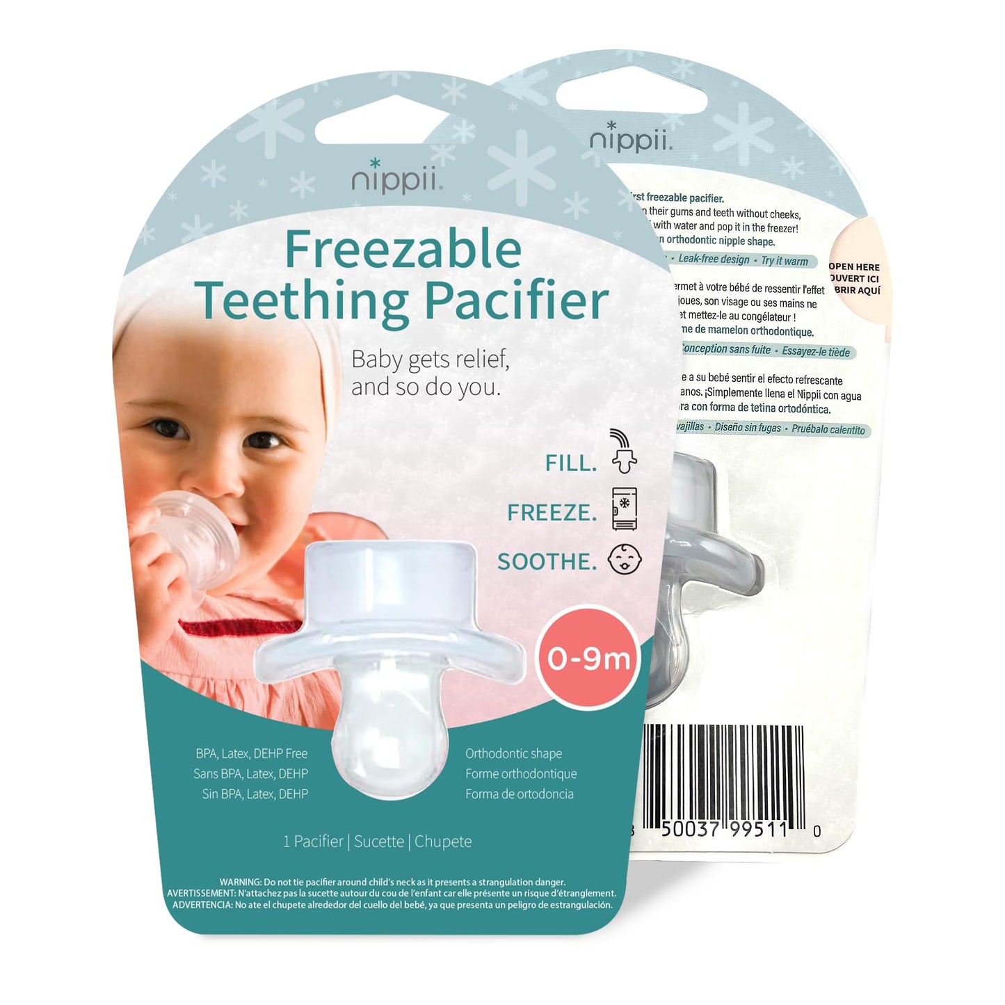 Nippii Freezable Orthodontic Pacifier, Teether Toy 0-9 Months, BPA Free