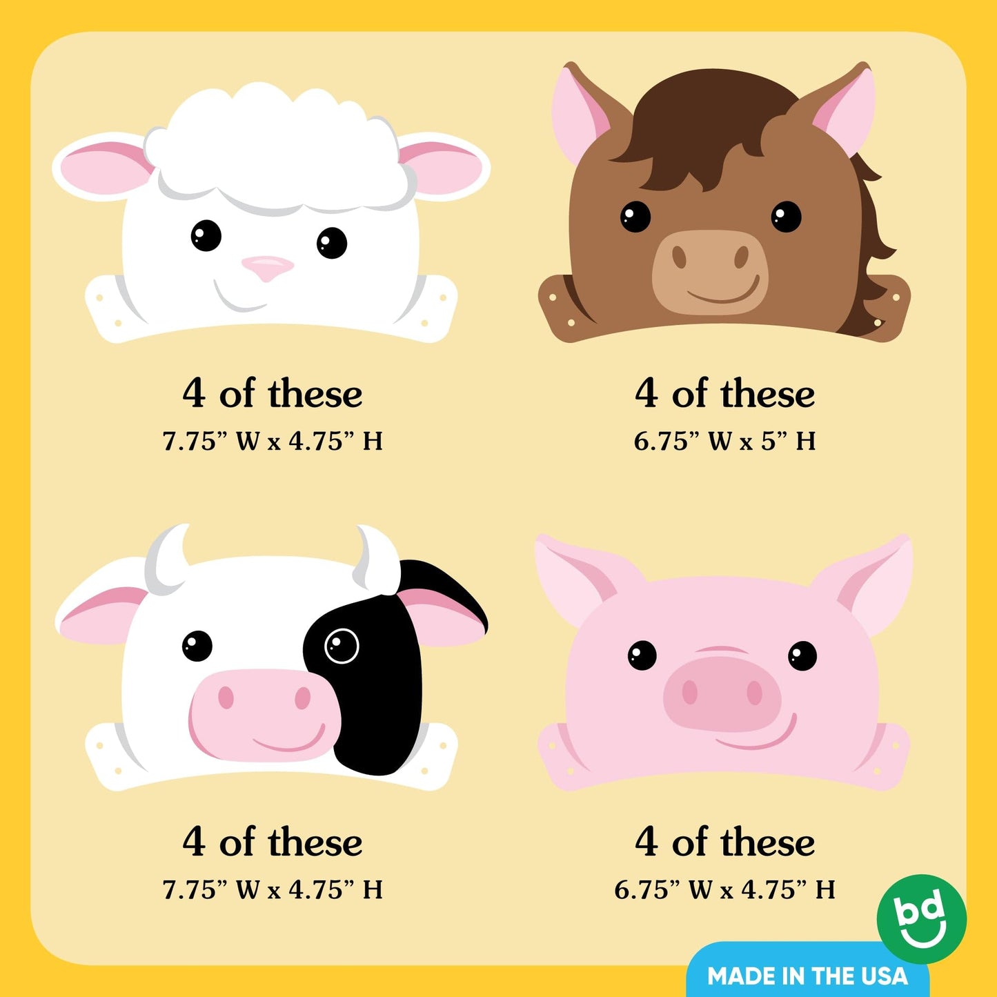 Big Dot of Happiness Paper Farm Animal Headbands, Barnyard Party Crowns for Kids Farm Birthday, DIY Pig, Horse, Sheep, Cow Party Hat Favors, 16 Count
