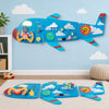 WOODENFUN Wooden Activity Wall Busy Board for Toddlers, 12 in 1 Airplane Montessori Sensory Wall Panel with Bead Maze, Baby Learning Toys for Boys