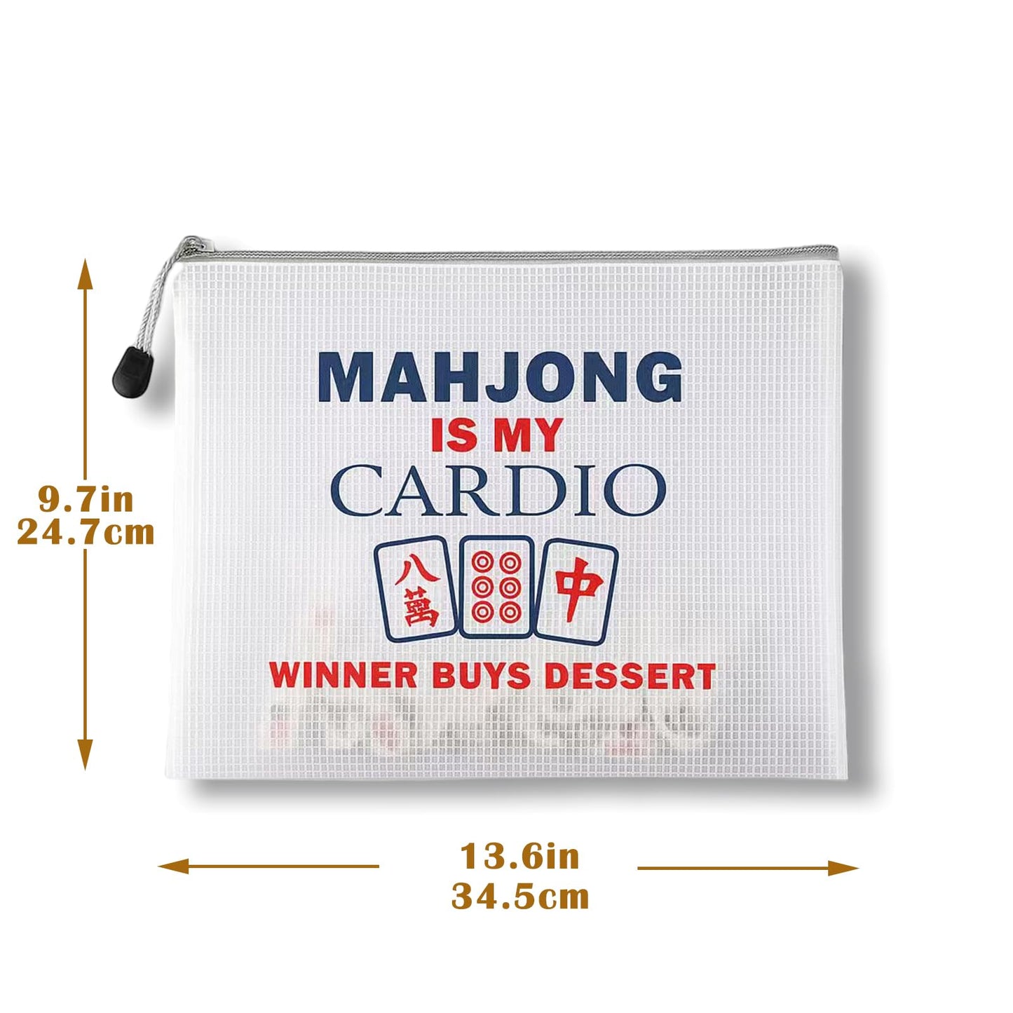 Mazentrix 3-Pack Mahjong Tile Storage Pouches, Water-Resistant Zipper Bags Fit 166 American Tiles, 13.6 x 9.7 in, White (Bags Only)