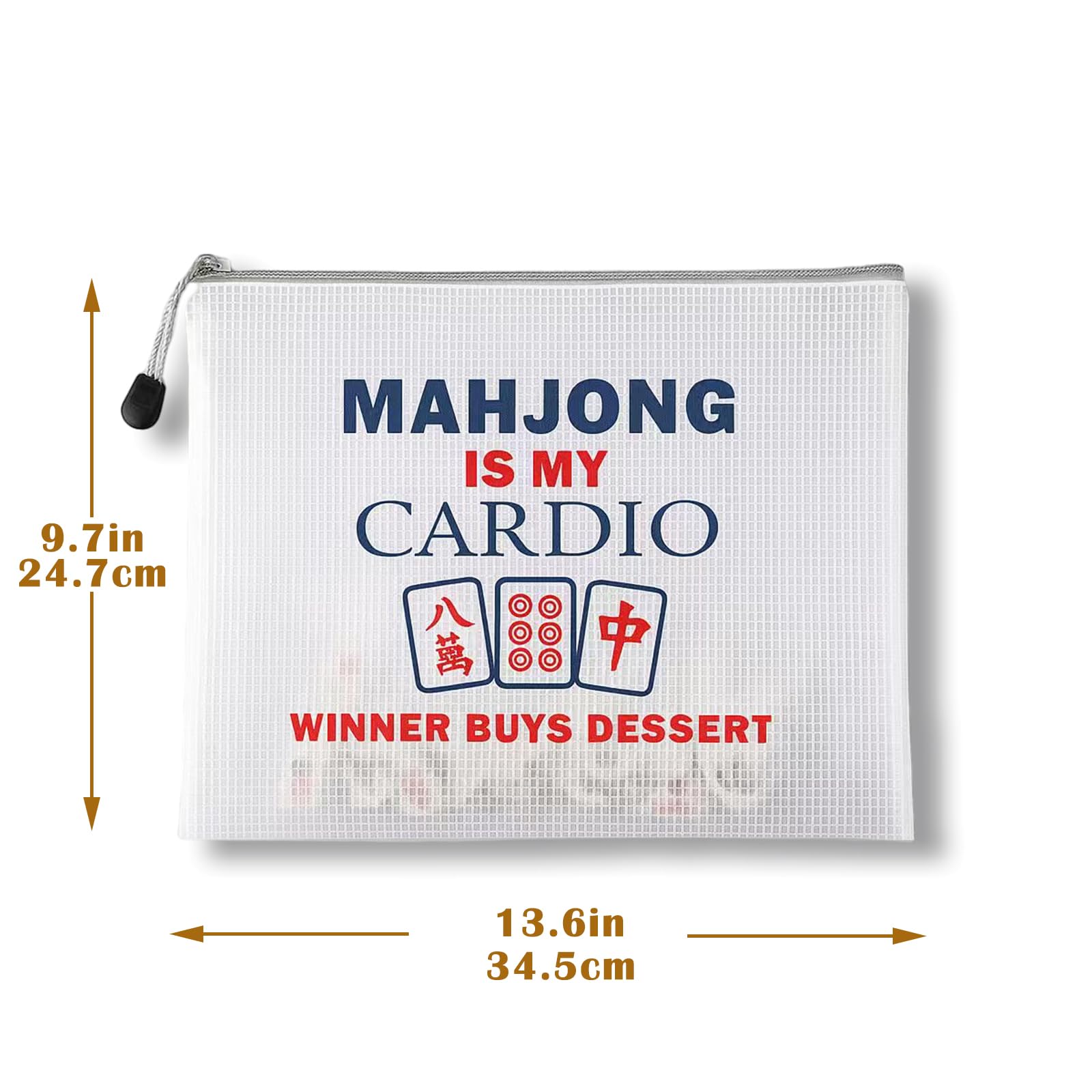 Mazentrix 3-Pack Mahjong Tile Storage Pouches, Water-Resistant Zipper Bags Fit 166 American Tiles, 13.6 x 9.7 in, White (Bags Only)