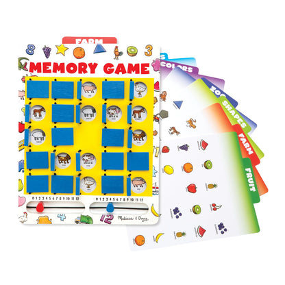 Melissa & Doug Flip-to-Win Portable Wooden Travel Game Board with 25 Flaps & 7 Double-Sided Memory Game Cards-Animals, Colors, Fruits, Shapes & Much