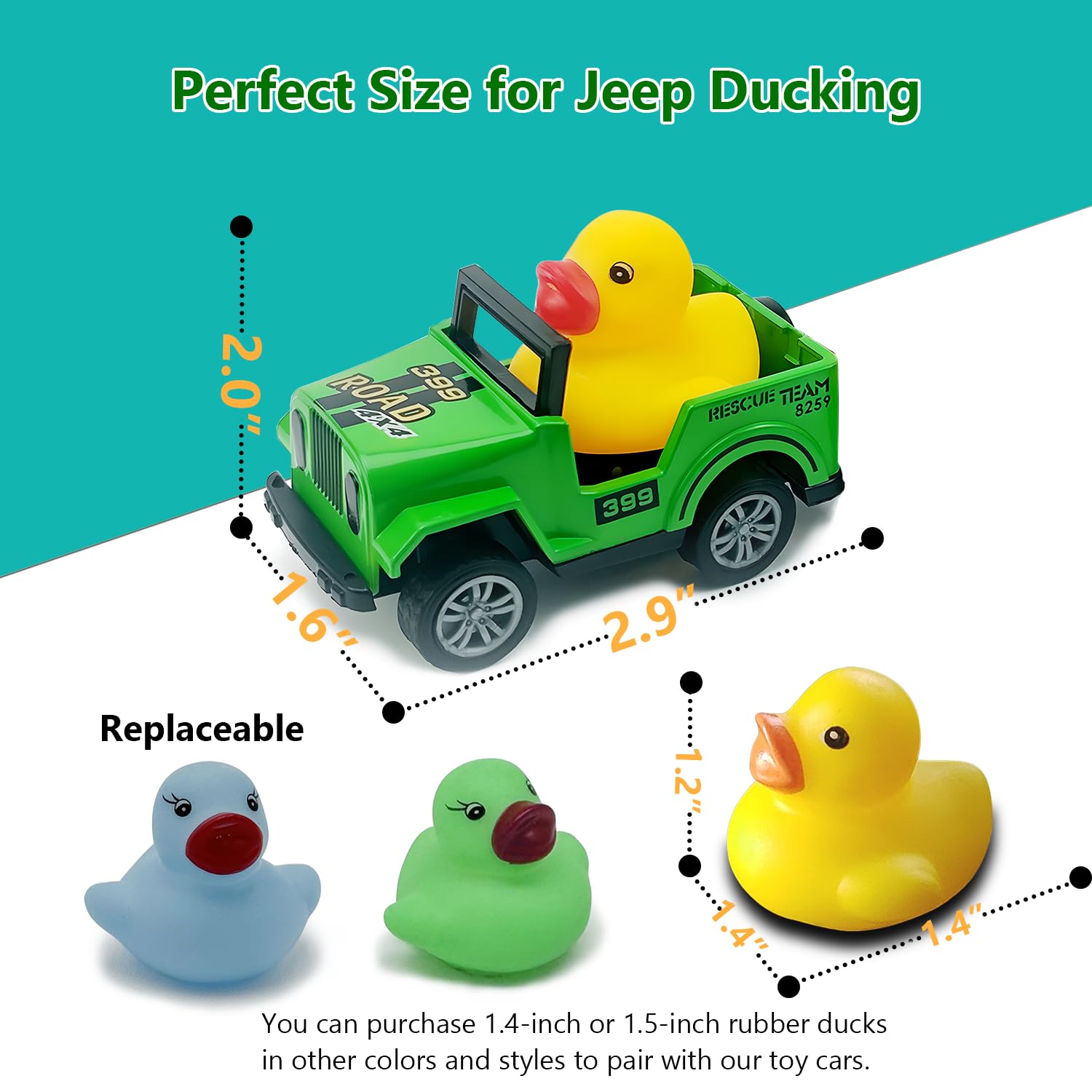 Yatics 12 Pack Movable Rubber Ducks for Jeep Ducking, Pull Back Duck for Jeep Ducking, 2.9 Inch Suitable Size, Unique Rubber Ducks for Drivers