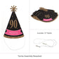Big Dot of Happiness Chic 90th Birthday - Pink, Black and Gold - Cone Happy Birthday Party Hats for Adults - Set of 8 (Standard Size)