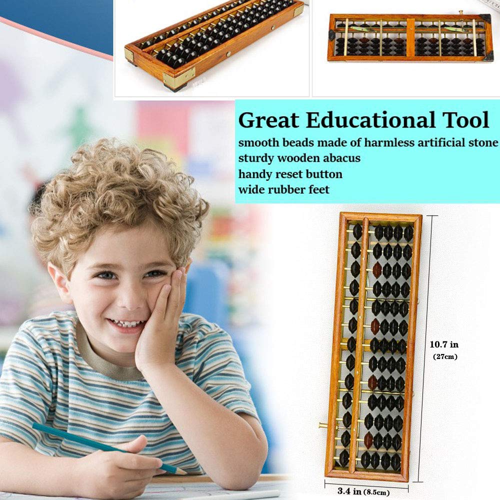 Vintage Style Wooden Abacus Soroban 13 Column(10.7 in) Math Professional Abacus for Adults Kids with Guide Handbook and Reset Button, Anti-Skid Rubber