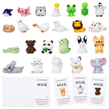 UzYlquw 24Set Pocket Hug Bulk Gifts, Mini Cute Resin Tokens with A Pocket Hug Cards, Thinking of You Gifts for Friends Coworkers Family Staff, Long