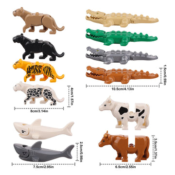 FLORMOON Animal Figures 12pcs Realistic Building Block Animal Action Model Science Project, Learning Educational Toys, Birthday Gift, Cake Topper