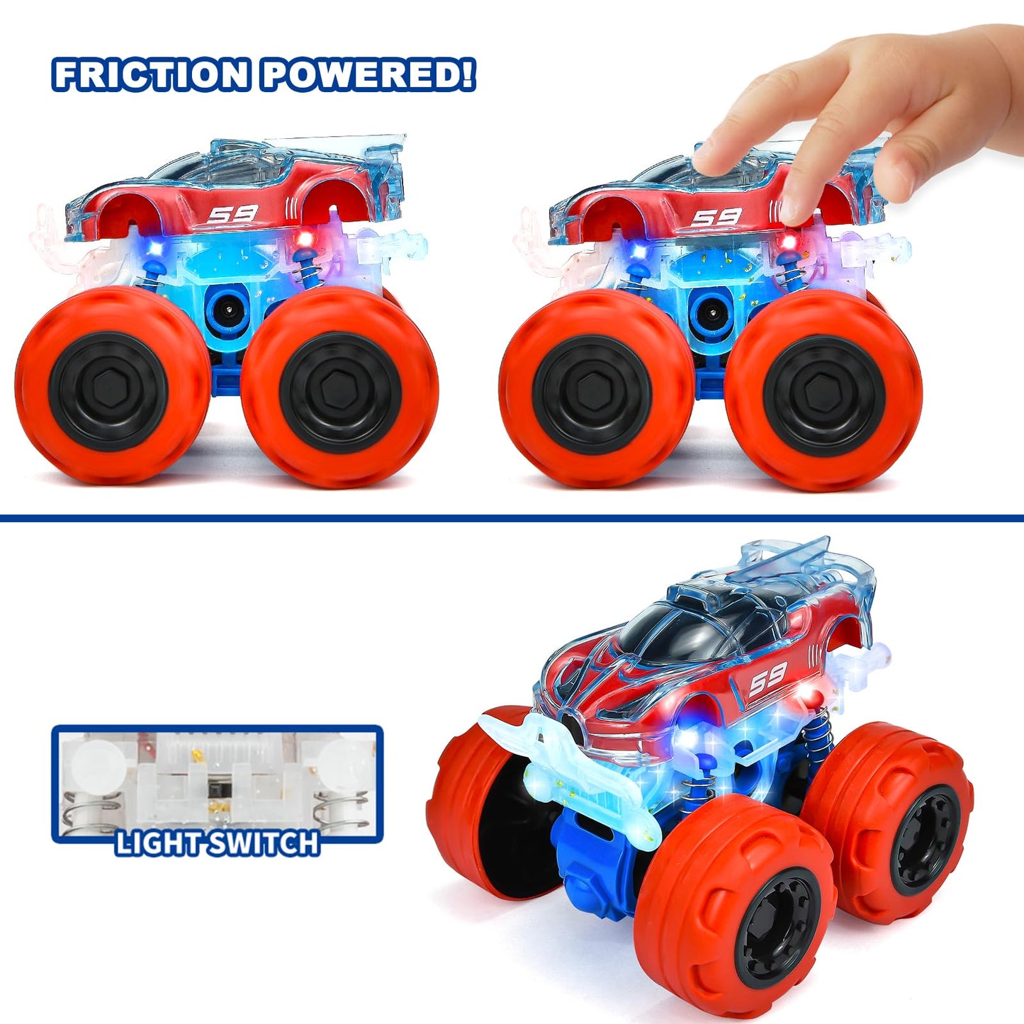 TQBYNJ Monster Truck Toys for 3 4 5 Year Old Boys - Friction Powered Toy Cars for Toddlers Boys Girls Ages 3-6 - Push and Go Cars Christmas Birthday