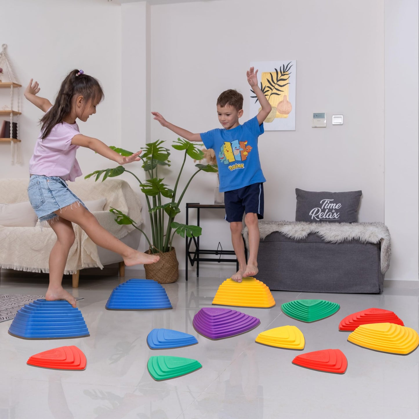 12 Pcs Non-Slip Stepping Stones for Kids - Obstacle Course, Indoor & Outdoor Sensory Playground - Develop Balance & Coordination - Includes Hopping