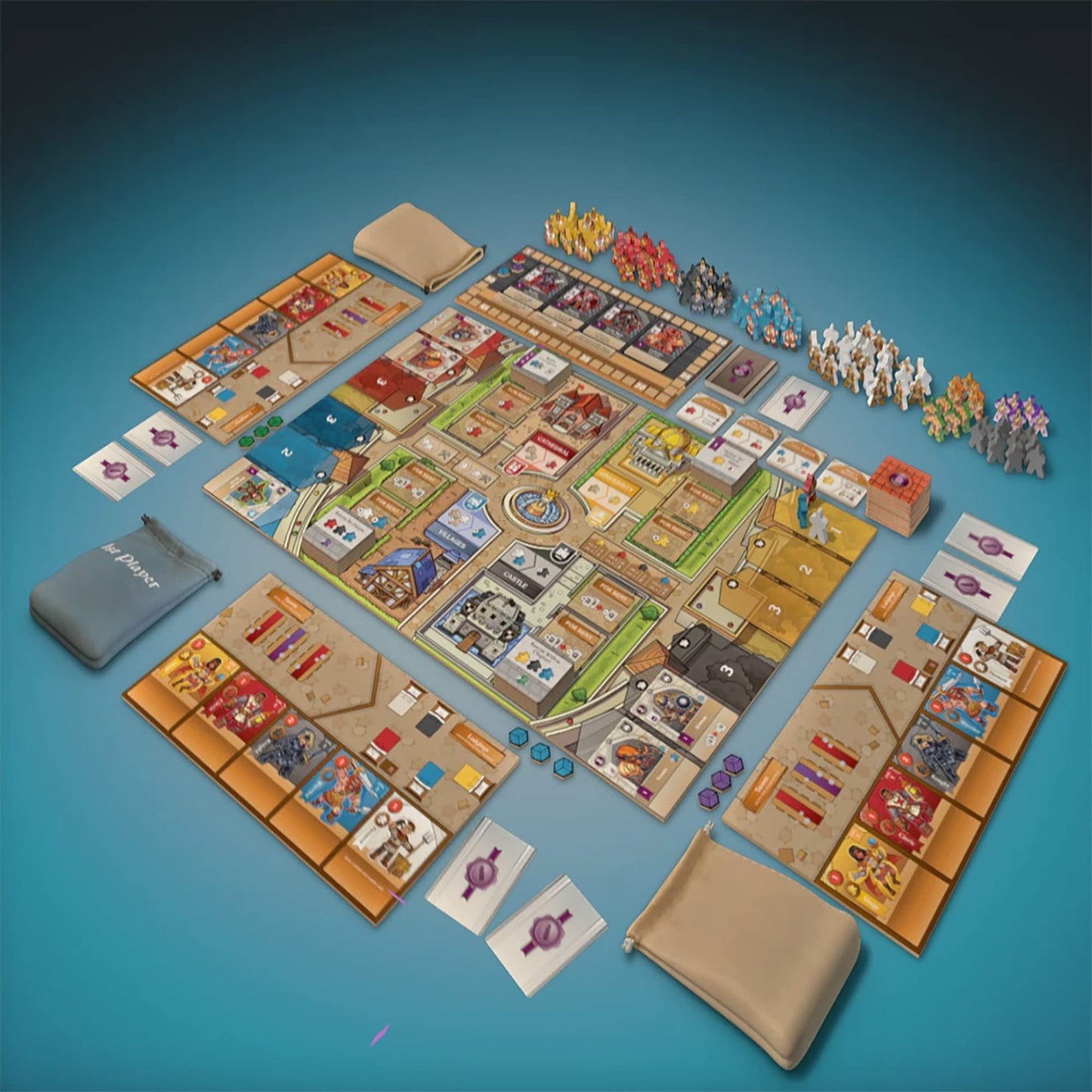 AEG Meeples & Monsters | Fantasy Bag Building Strategy Board Game | Train Warriors, Clerics, Knights & Mages, Defend the Town | 2-4 Players | Ages 14+