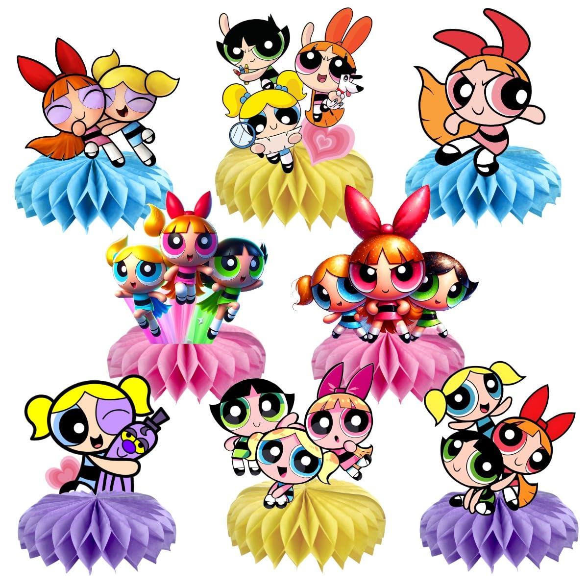 8Pcs Power Girls Table Centerpiece Birthday Party Supplies Double Side Table Decorations for Girls Party Decorations