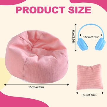 Ciunura Doll Car Seat for LABUBU, Handmade Bean Bag Sofa with Blue Earphone, Anti-Slip Bottom?Cute Dispaly Accessories for 5.9-6.7in Dolls(Pink)