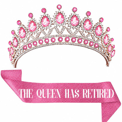 JPACO Retirement Tiara & Sash Set - “The Queen Has Retired” Crown & Sash for Parties, Events & Celebrations (Pink)