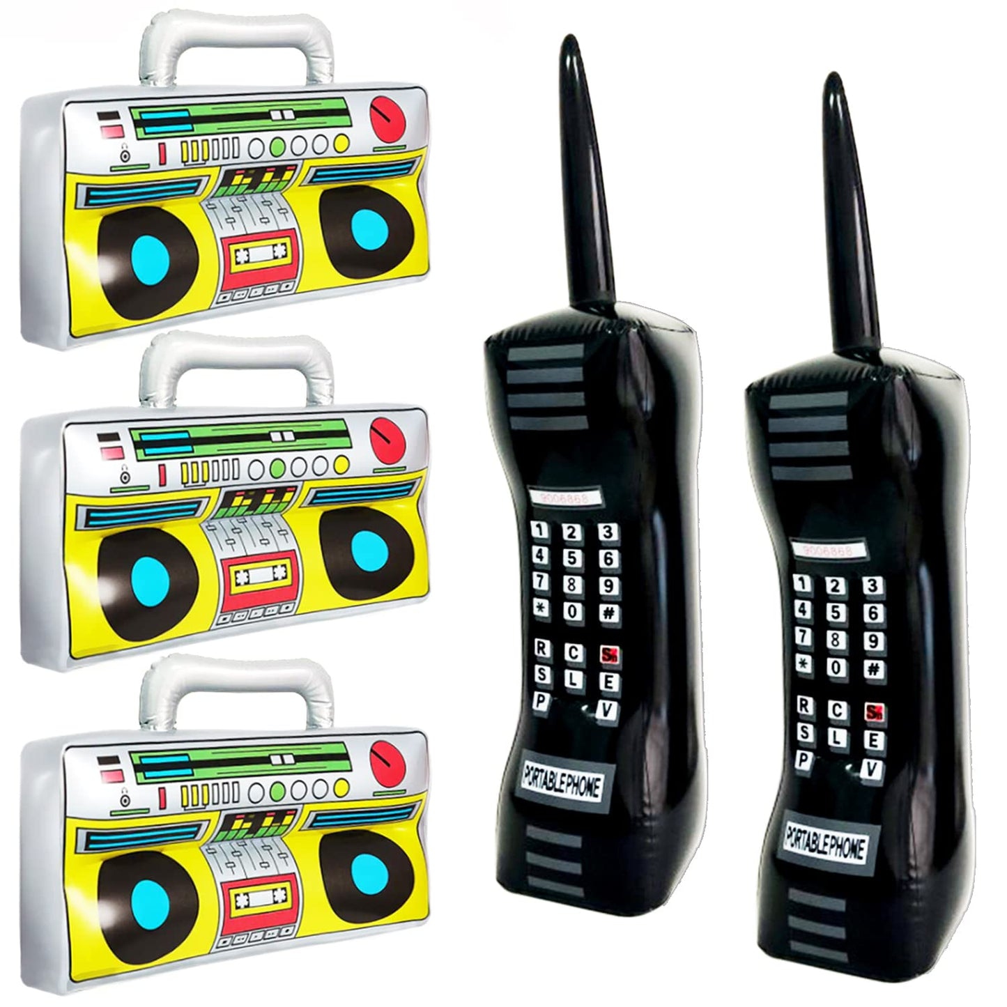 5 Pieces Inflatable Radio Boombox Inflatable Mobile Phone,Retro Mobile Phone for 80's 90's Party Decorations,Hip Hop Costume,Birthday Theme Party