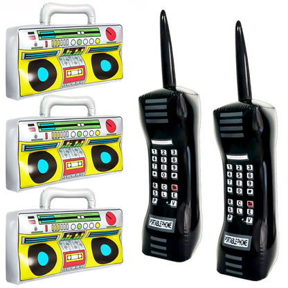 5 Pieces Inflatable Radio Boombox Inflatable Mobile Phone,Retro Mobile Phone for 80's 90's Party Decorations,Hip Hop Costume,Birthday Theme Party