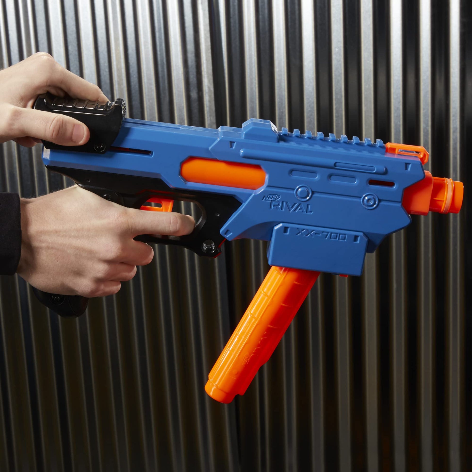 Nerf Rival Finisher XX-700 Blaster - Quick-Load Magazine, Spring Action, Includes 7 Official Rival Rounds - Team Blue