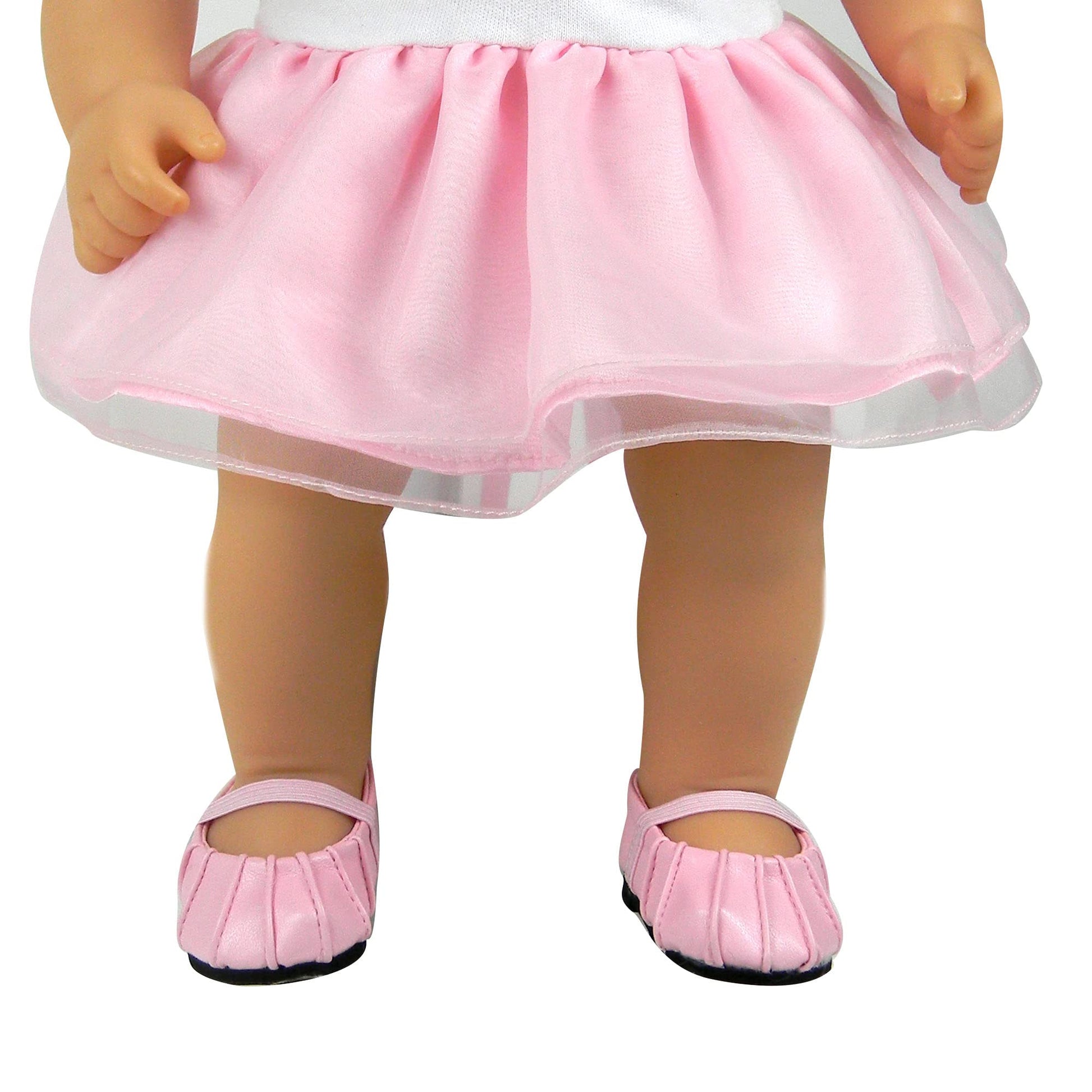 Sophia's Faux-Leather Pleated Dress Shoes with Elastic Straps for 15 Inch Baby Dolls, Light Pink