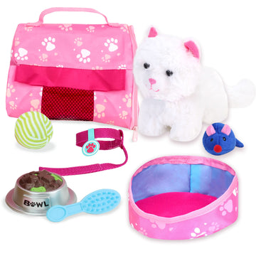 Sophia's 18" Doll 10 pc. White Plush Kitten, Carrier, and Accessories