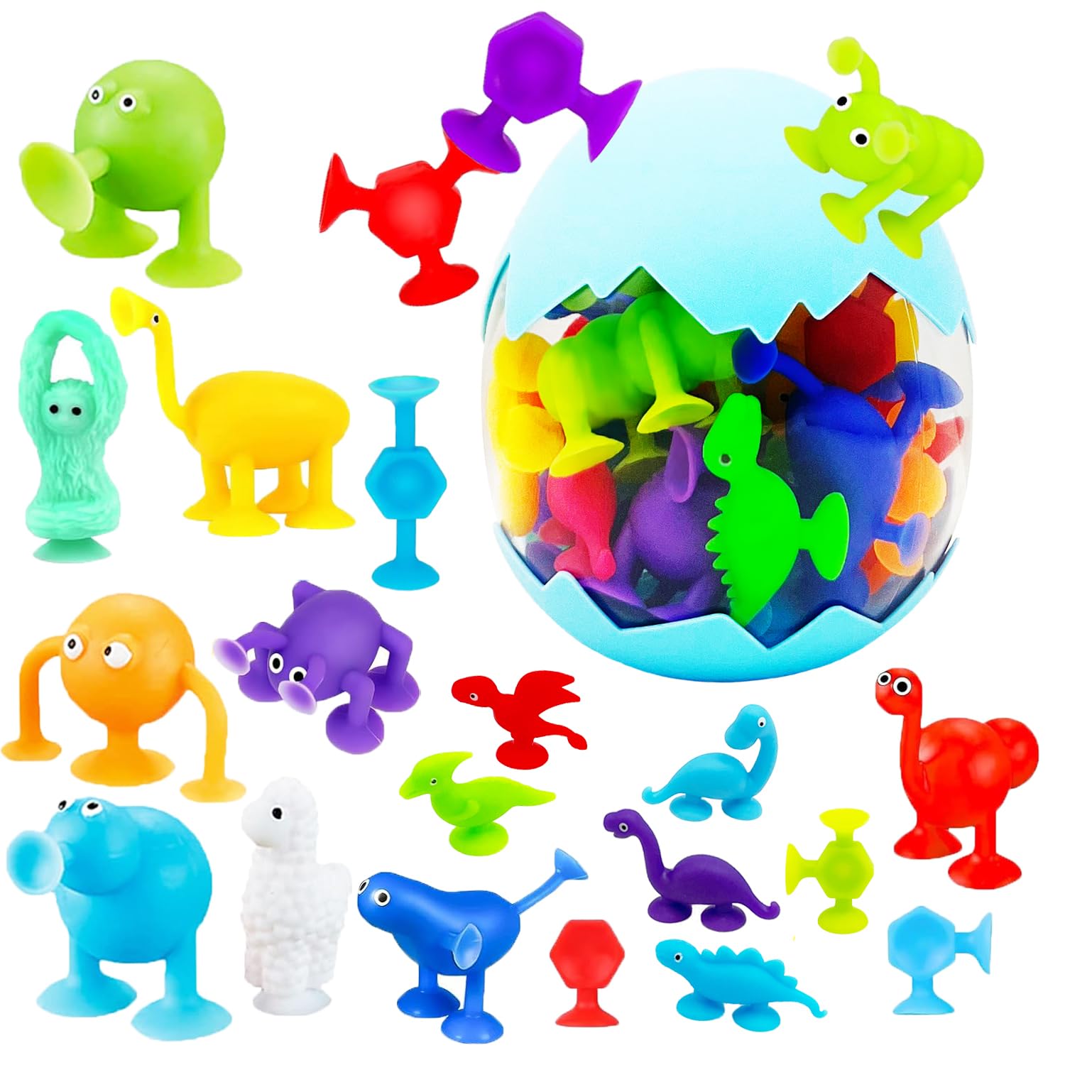 Suction Bath Toys for Kids, 27 Pcs Silicone Bathtub Suction Cup Toys, Travel Sensory Window Building Toys for Toddlers Boys Girls 3 4 5 6 Year Old
