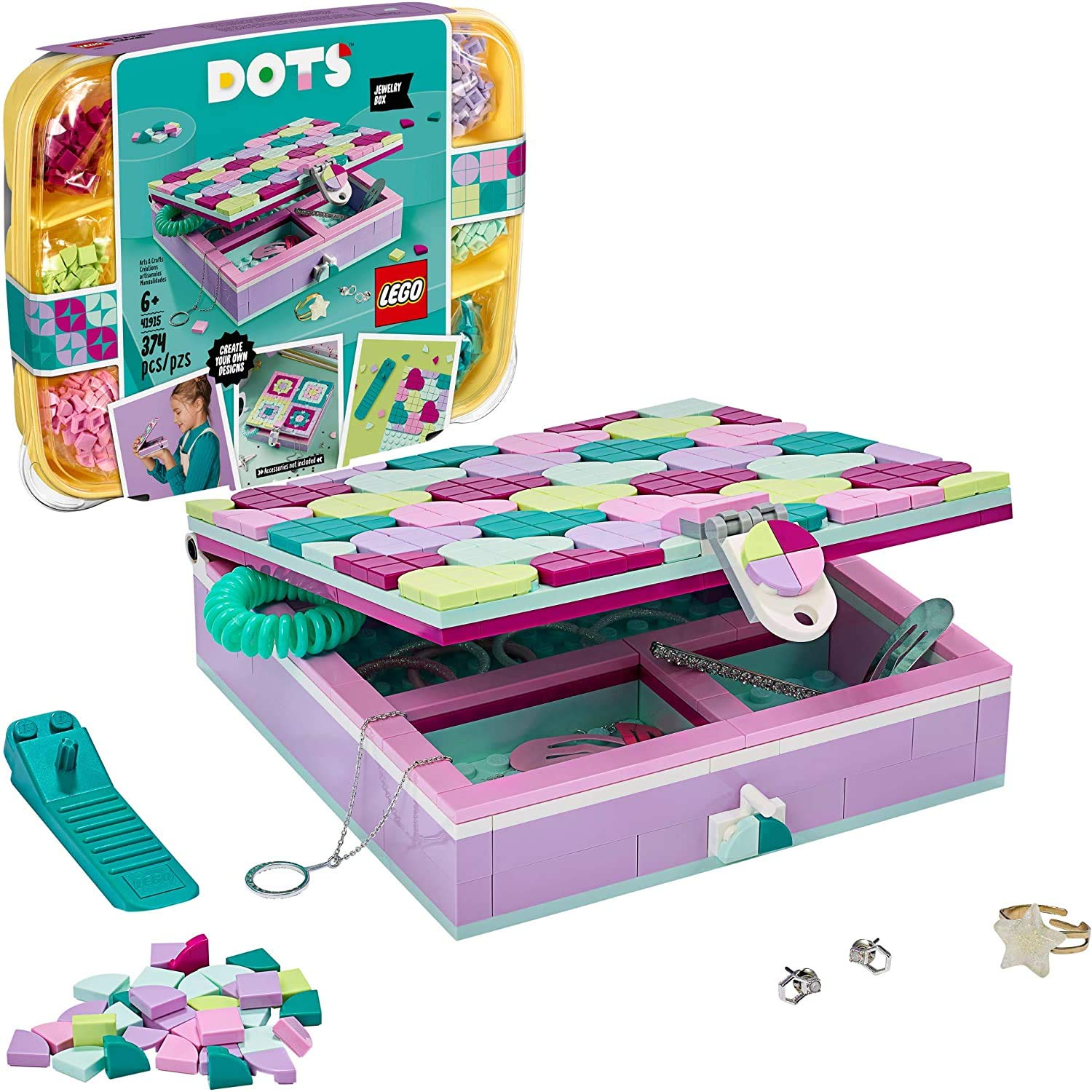 LEGO DOTS Jewelry Box 41915 Craft Decorations Art Kit, for Kids Who are Into Cool Arts and Crafts, A Great Entrance into Unique Arts and Crafts Toys