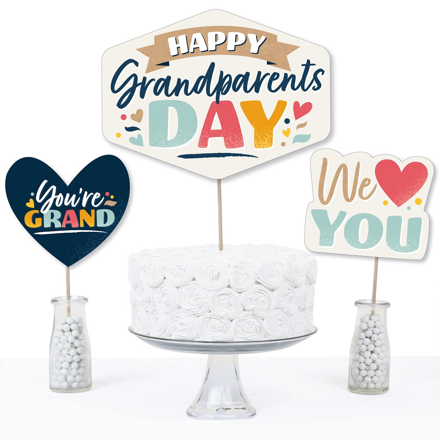 Big Dot of Happiness Grandparents Day Celebration Centerpiece Sticks, 15-Piece Table Decoration Set, Multi-Size Table Toppers with Display Sticks