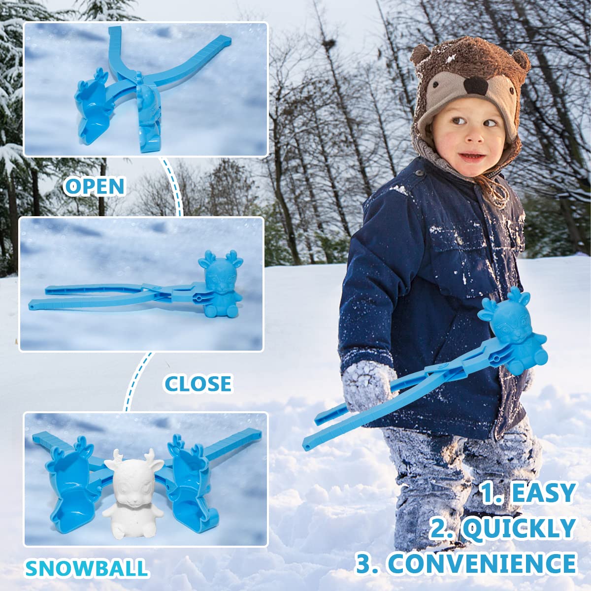 Holady 7 Pcs Snow Toys Set,Snowball Maker Tool and Sand Molds Beach Toys for Kids, Outdoor Winter and Summer Fun Set Toys