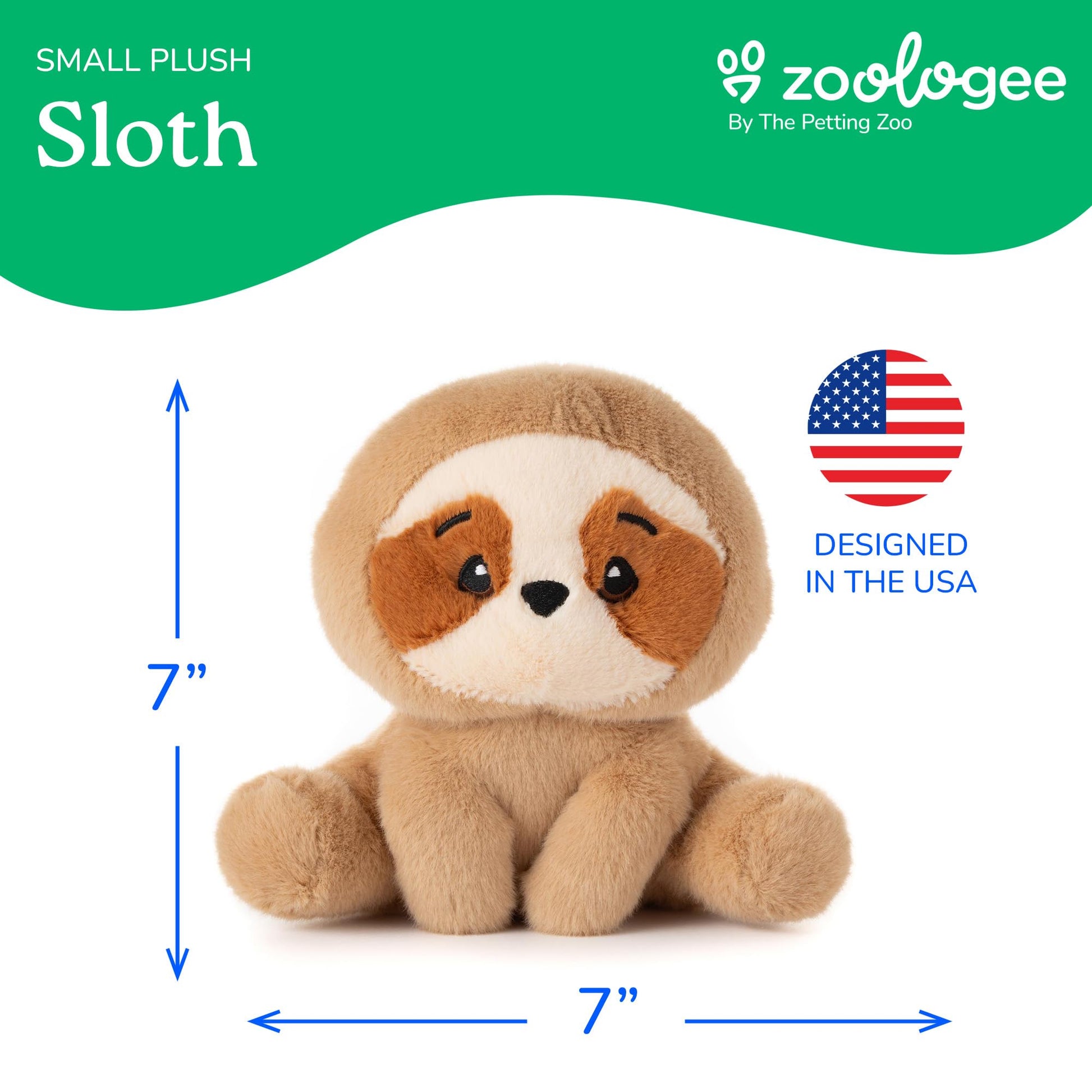 The Petting Zoo Sloth Stuffed Animal Plushie, Gifts for Kids, Snugletz Zoologee Plush Toy, 7 in