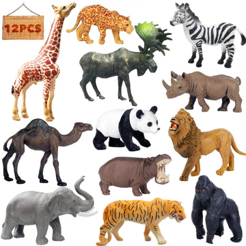 RUSON 12 Pcs Realistic Jungle Animal Figurines, Safari Animals Figures Toys Cake Topper Plastic African Wild Zoo Animals Playset Party Supplies