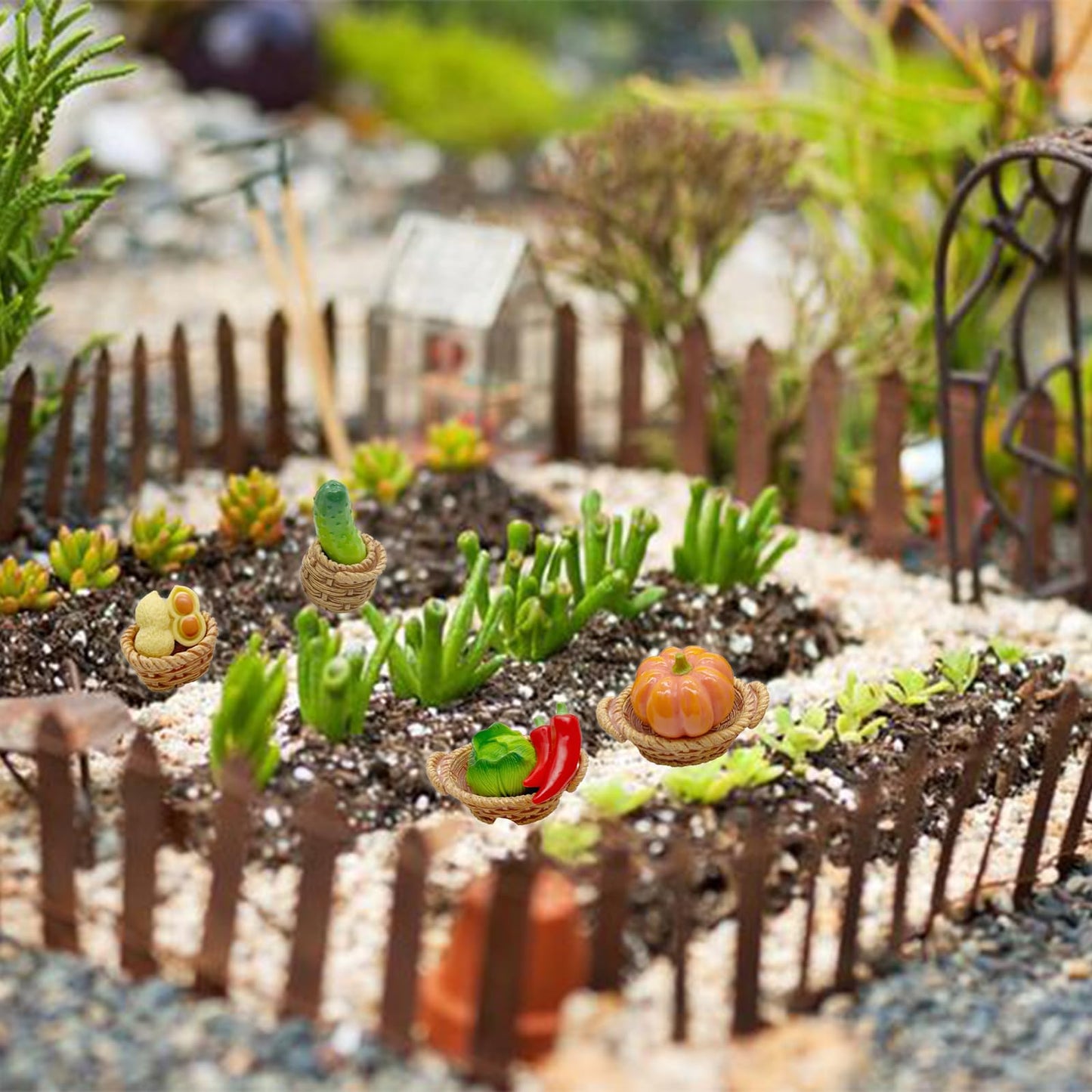 28Pcs Miniature Vegetable Figurines, Miniatures Kitchen Food, Fake Mini Vegetables, Resin Vegetables Model, Miniature Baskets Decor Set for Mini House