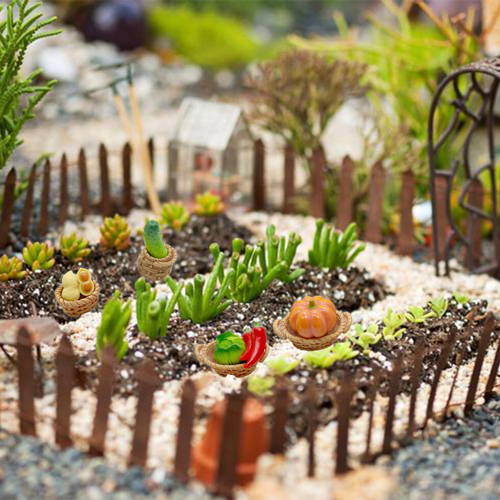 28Pcs Miniature Vegetable Figurines, Miniatures Kitchen Food, Fake Mini Vegetables, Resin Vegetables Model, Miniature Baskets Decor Set for Mini House