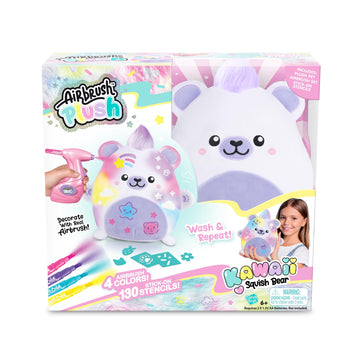 Canal Toys Airbrush Plush Kawaii Squish Bear: Includes Plush Bear, Airbrush Set and Stick on Stencils; Color and wash and Repeat; Create Your own