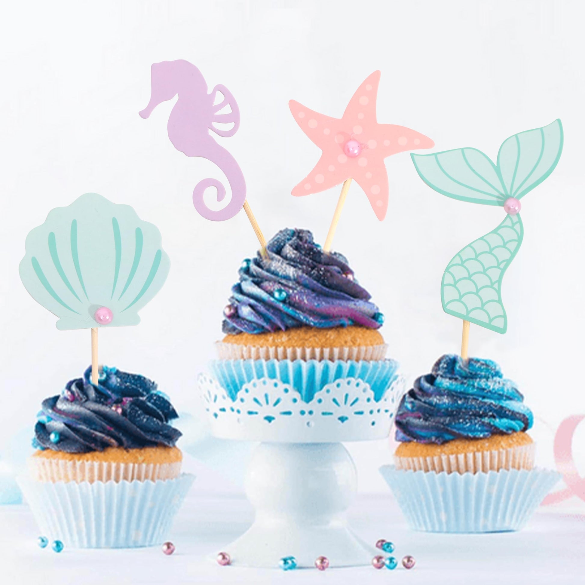 Mermaid Cupcake Toppers,Mermaid 1st Birthday Cake Decor,Under The Sea Party