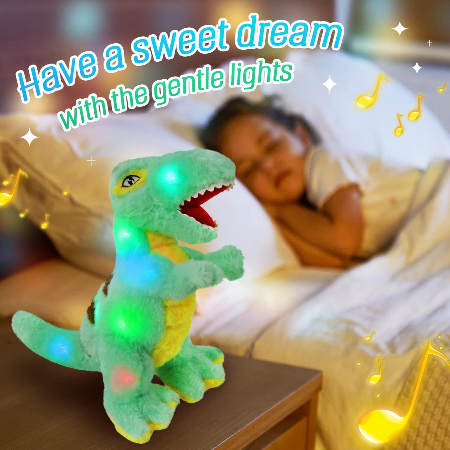 Glow Guards Light up Musical T-Rex Dinosaur Stuffed Animal,Soft Dinosaur Plush Toy with LED Night Light&Lullaby Glow in the Dark,Birthday Children's