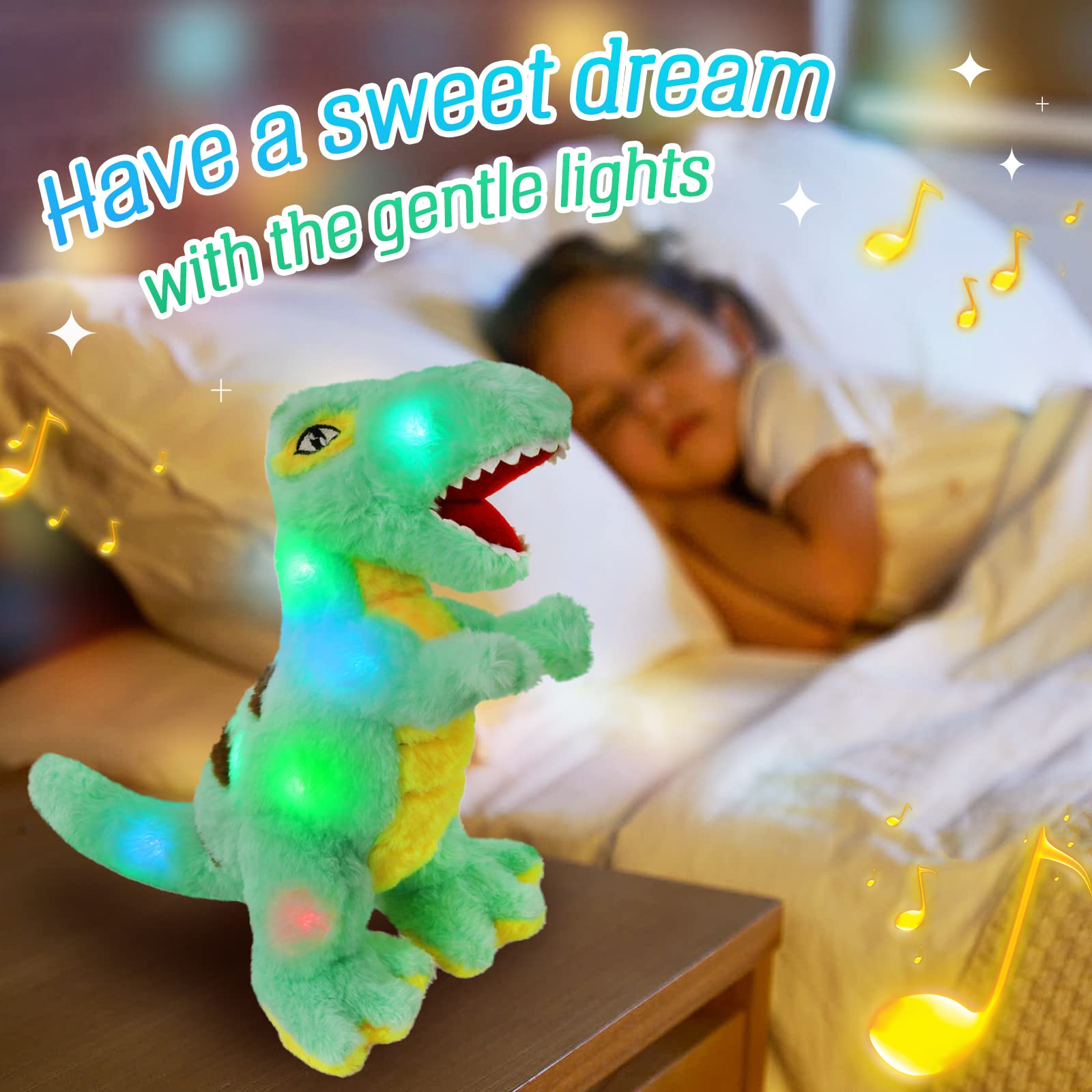 Glow Guards Light up Musical T-Rex Dinosaur Stuffed Animal,Soft Dinosaur Plush Toy with LED Night Light&Lullaby Glow in the Dark,Birthday Children's