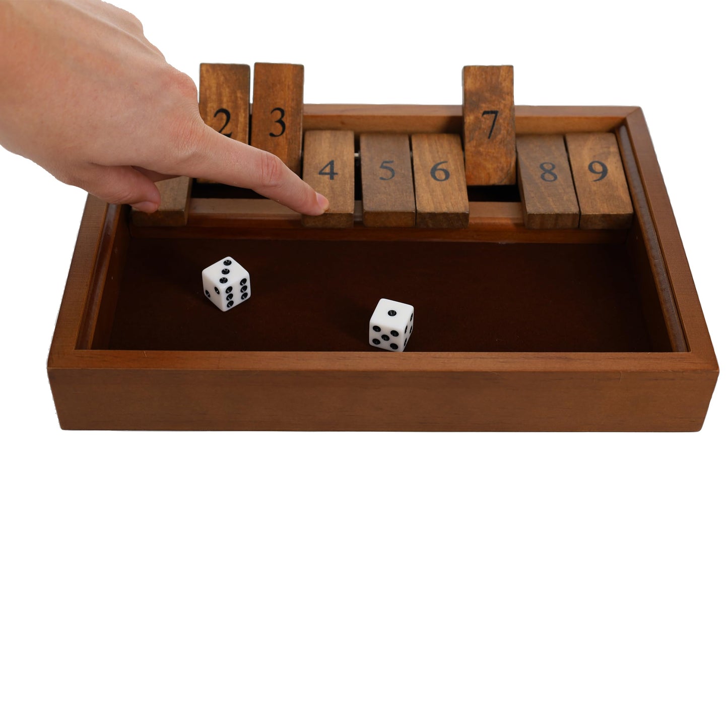 WE Games Shut the Box Game Wooden - 9 Number Flip Tiles with Dark Stained Wooden Box, Perfect for Game Night, Math Games, Clackers, Family Games