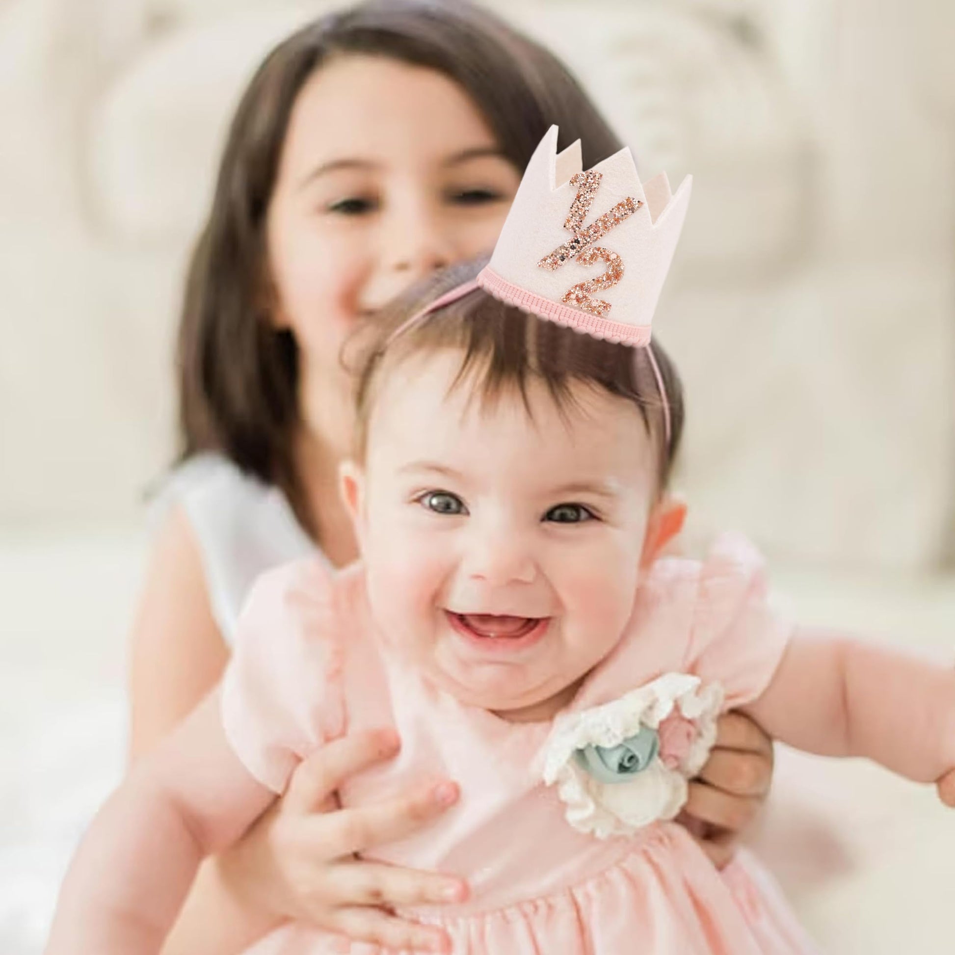 Jissoo White 1/2 Birthday Crown - 6 Months Birthday Decorations,Little Princess Crown For Cake Smash,Sweet Half Hat Photo Props,Light Pink 1/2 Way