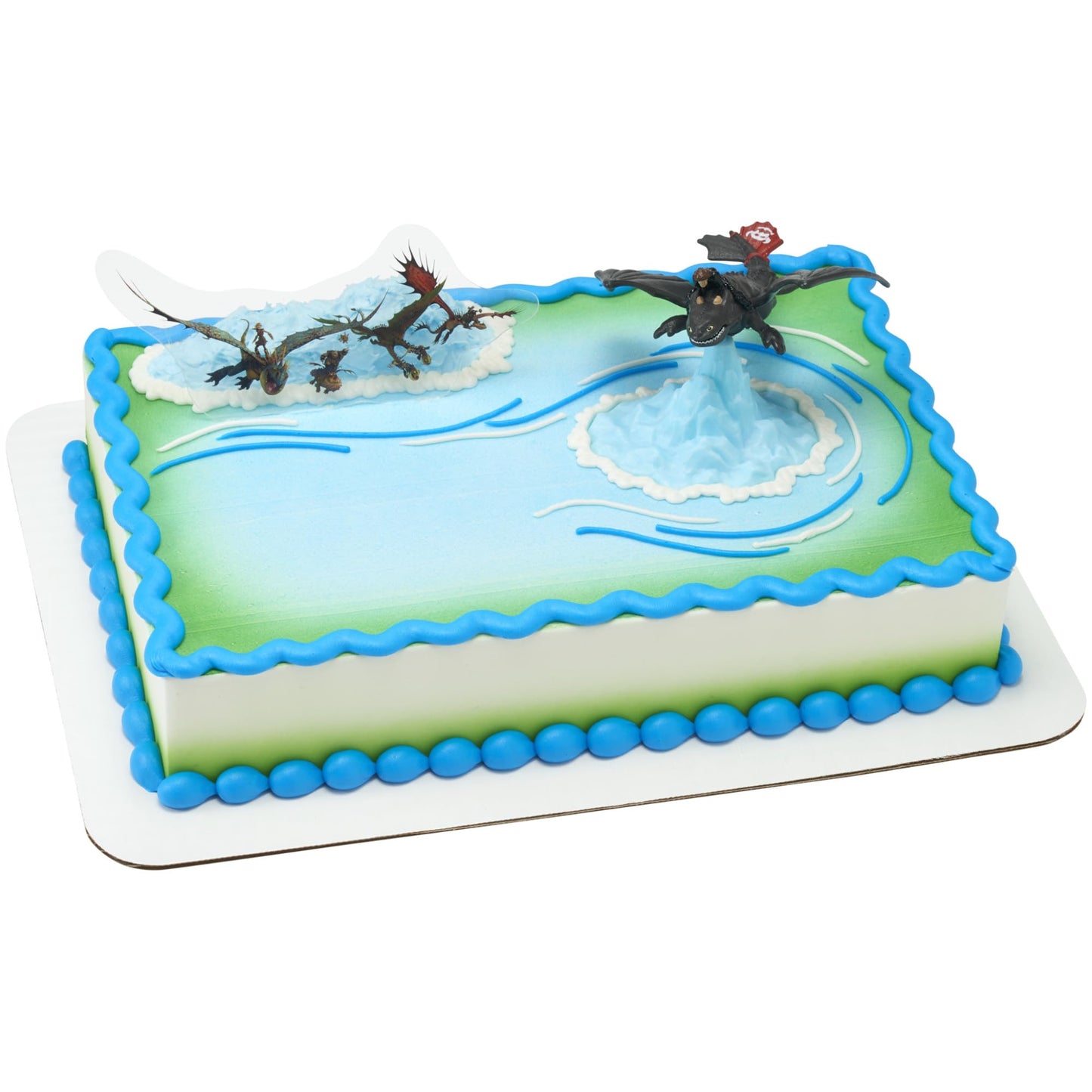 DecoSet How To Train Your Dragon Cake Topper, Cake Decoration With Toothless & Hiccup Figurine and Background Cake Pic For Birthday Cakes