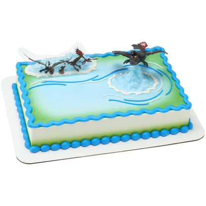 DecoSet How To Train Your Dragon Cake Topper, Cake Decoration With Toothless & Hiccup Figurine and Background Cake Pic For Birthday Cakes