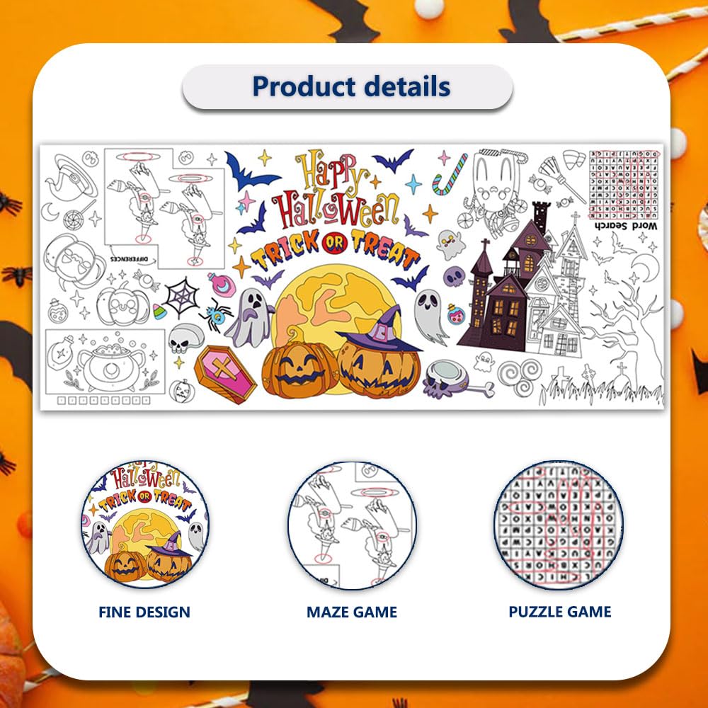 Quimoy Giant Halloween Coloring Poster - 72x30 Inches, Kids Crafts & Party Tablecloth/Banner