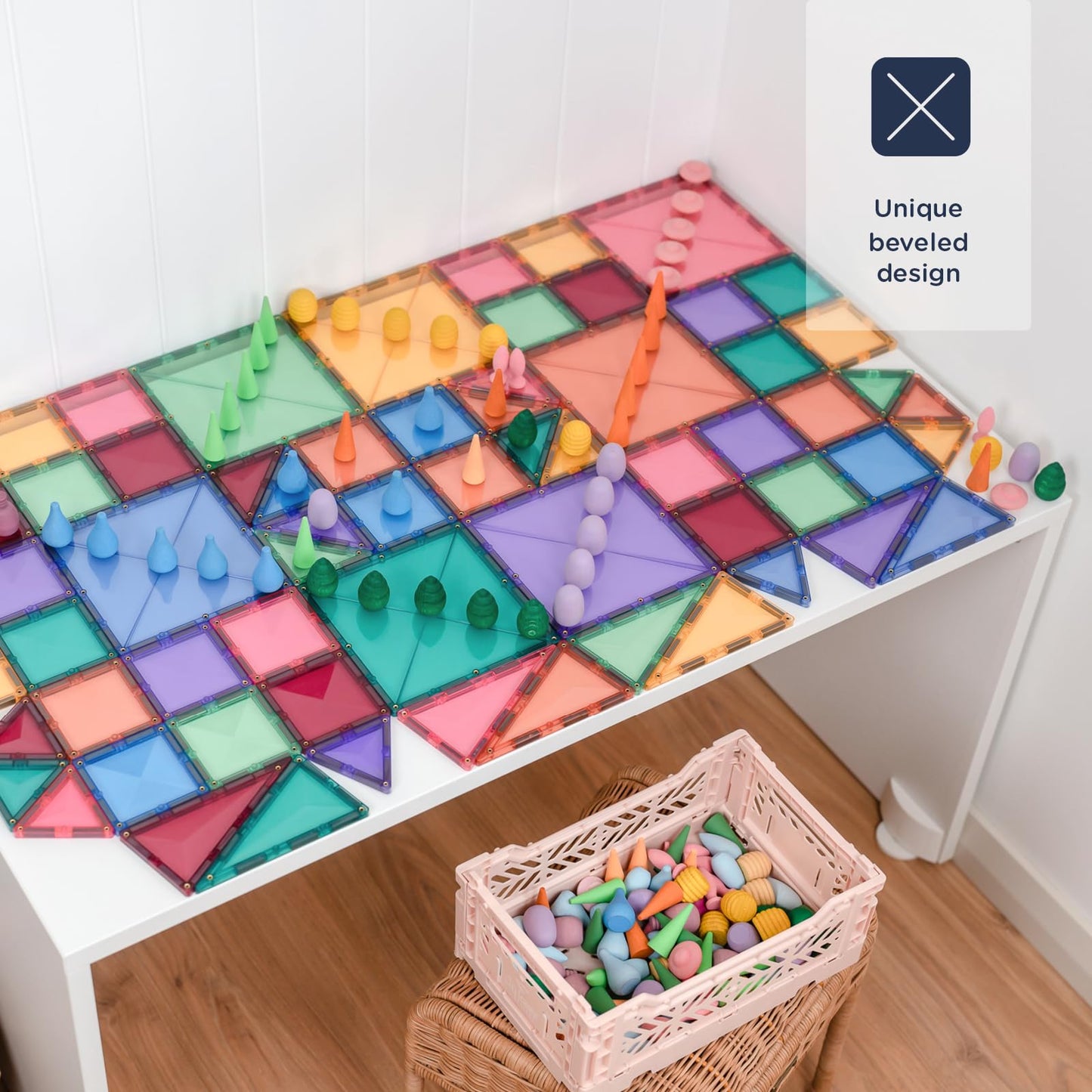 CONNETIX Magnetic Tiles Pastel Starter Pack, 64 Pieces