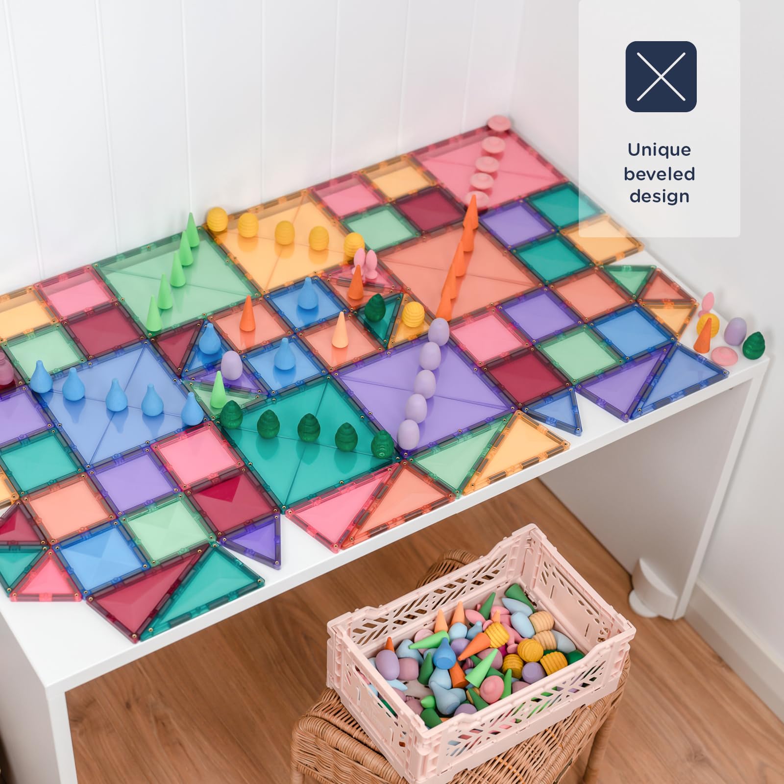 CONNETIX Magnetic Tiles Pastel Starter Pack, 64 Pieces