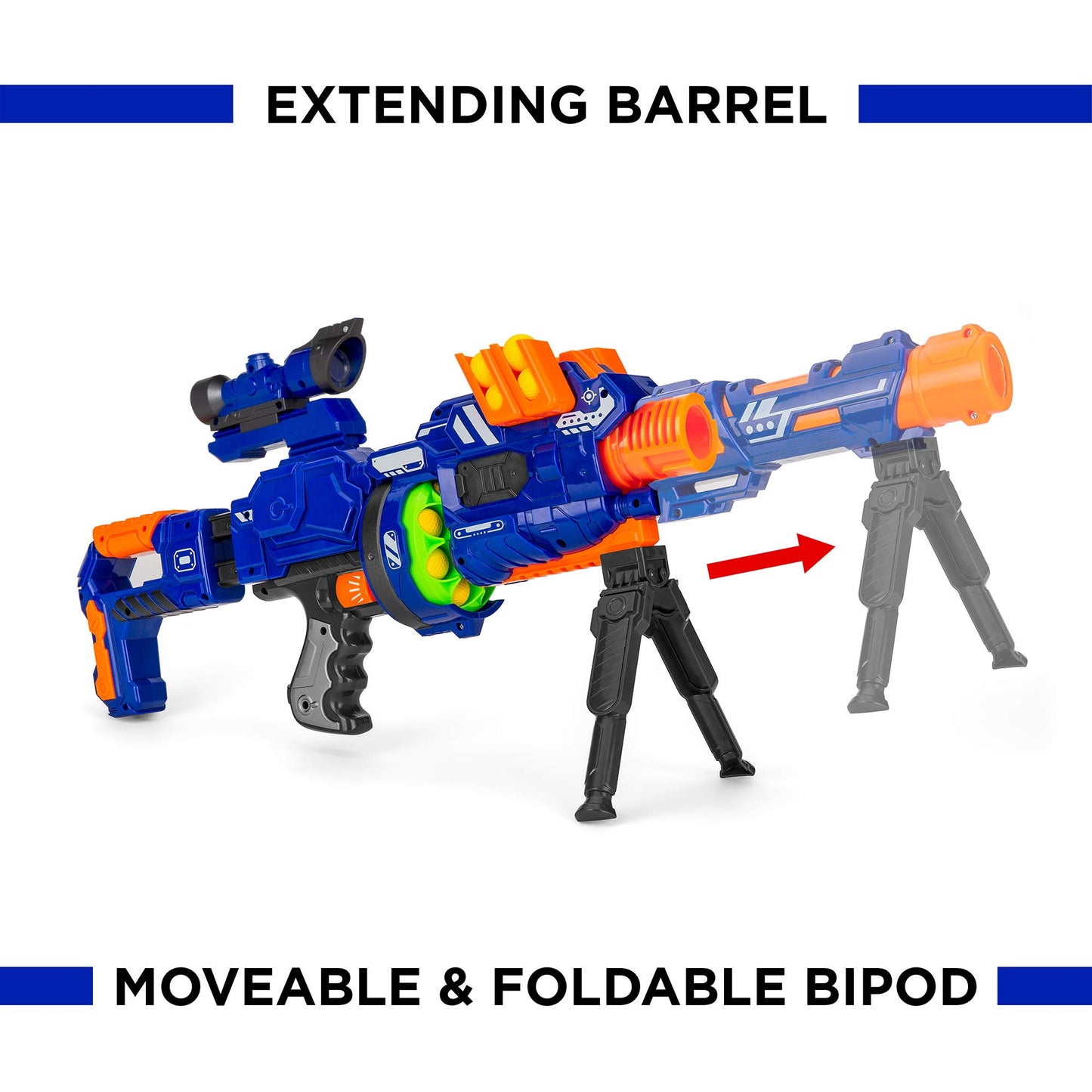 Best Choice Products Electric Customizable Soft Foam Ball Long-Distance Blaster Toy w/Barrel Extension, 12 Foam Balls, Foldable Bipod