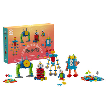 PLUS PLUS Learn to Build Robots, 250 Pieces - Interlocking Mini Building Blocks, 3D Puzzle Stem Toy for Kids, Birthday Gifts for Boys & Girls