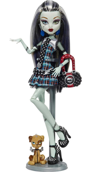 Monster High Frankie Stein Reproduction Doll Wearing Original Fashion & Shoes with Pet, Display Stand & Accessories, 10-5-inch Collectible Toy