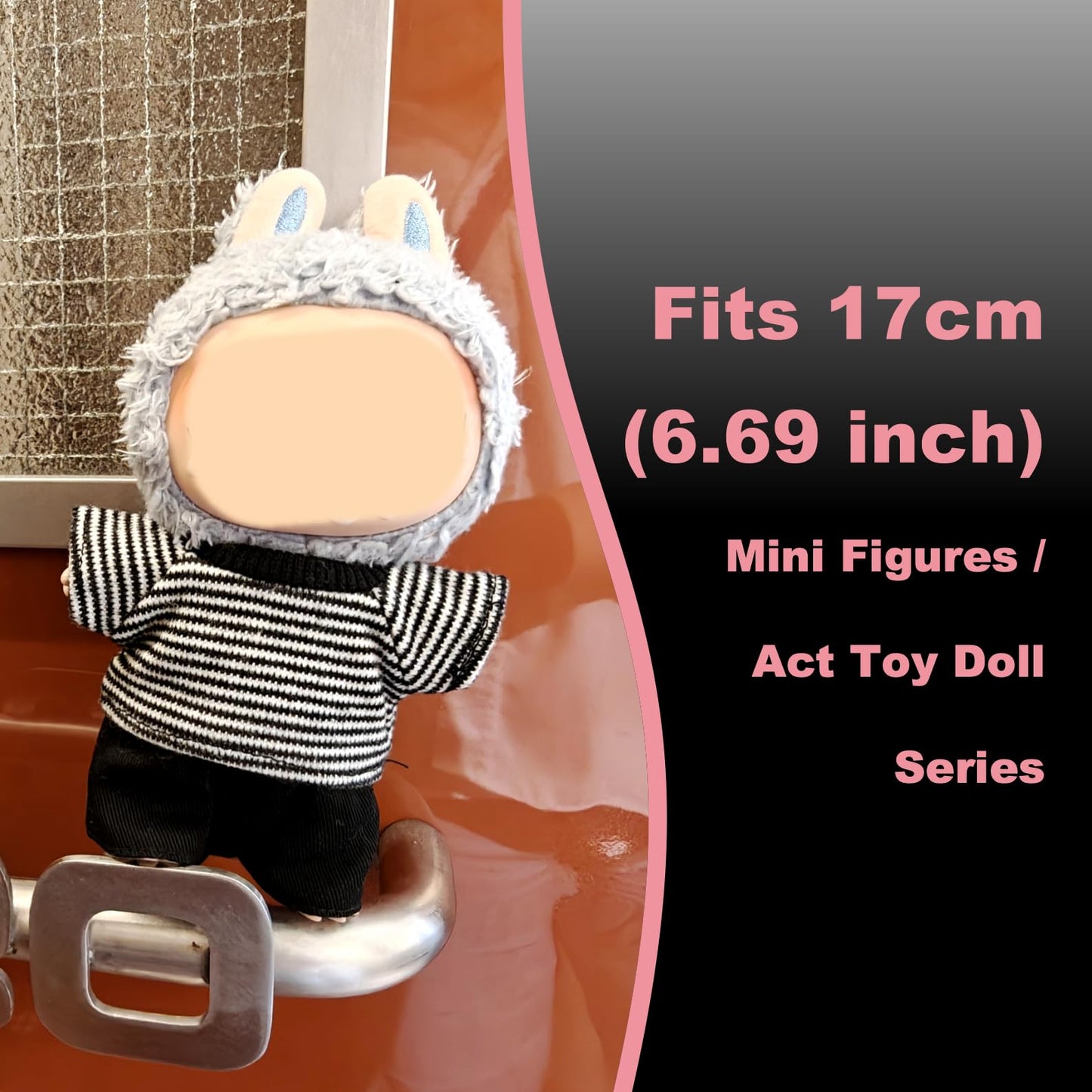 Clothes for LABUBU 17cm Doll, 6 Psc Handmade Custom Accessories for LABUBU, Premium Exclusive Outfits for LABUBU Unique Dress Up - Pink