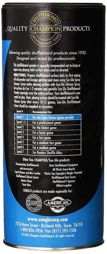 Sun-Glo Speed #1 Super Glide Shuffleboard Powder - Fastest Wax for Long & Pro Tables - Silicone Bead Shuffleboard Sand - Smooth Glide, Tournament