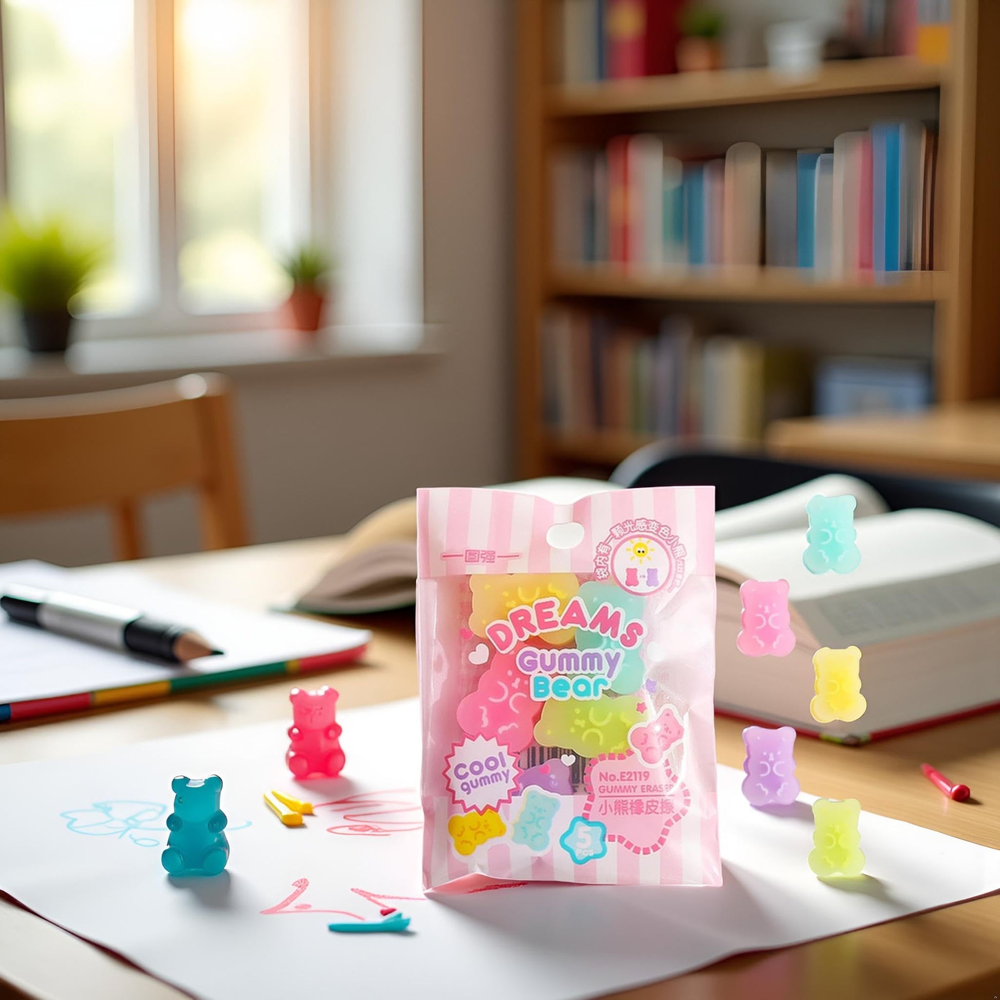 5Pcs Colorful Cute Erasers for Kids, Erasers Animals, Interactive Eraser Pets, Cartoon Bear Pencil Erasers, Stationery Supplies or Students, Drawing